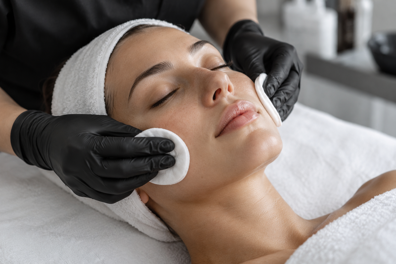 Higiene facial con discos de algodón